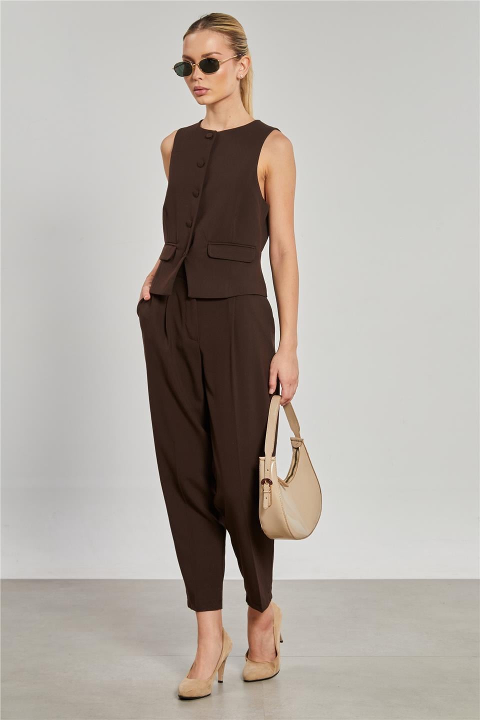 Kadın Havuç Kumaş Pantolon - Kahve