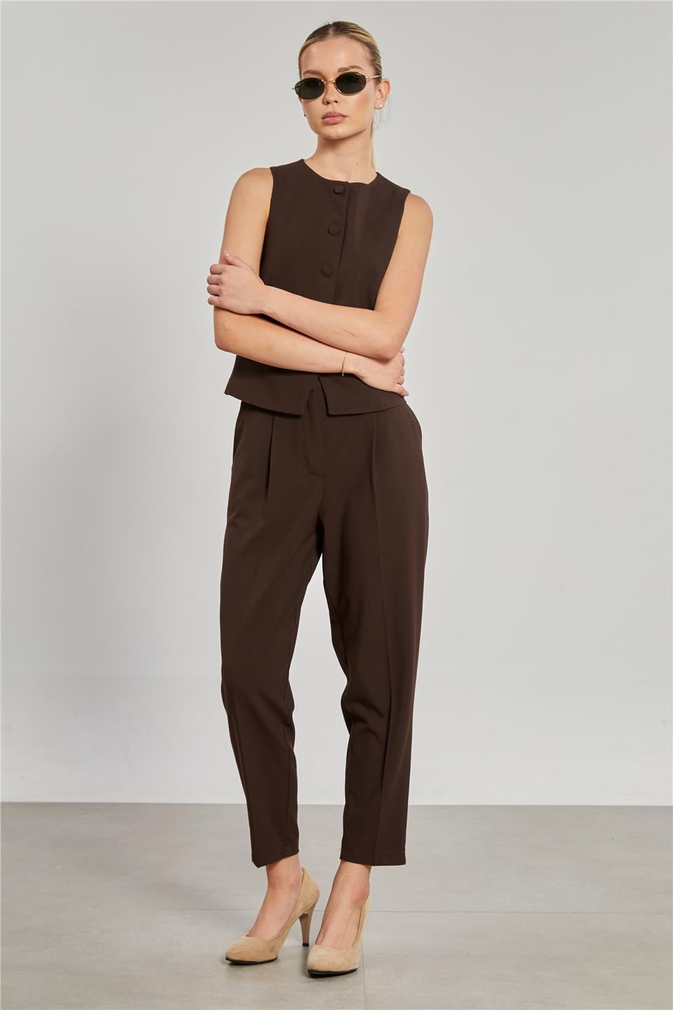 Kadın Havuç Kumaş Pantolon - Kahve