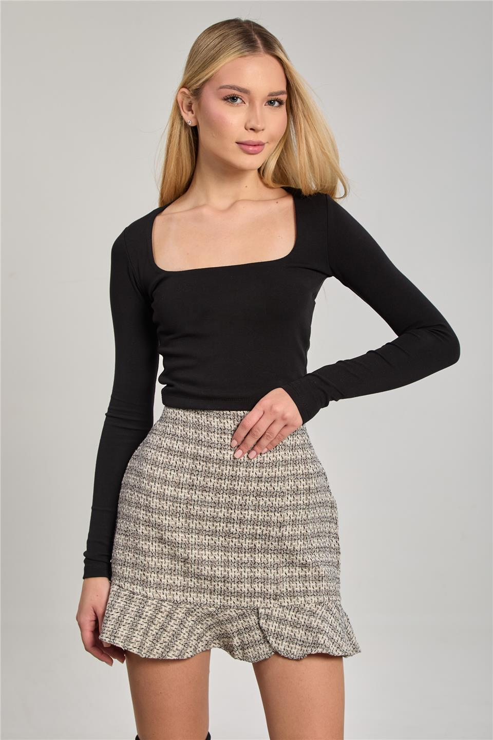 Kadın Kare Yaka Body - Siyah