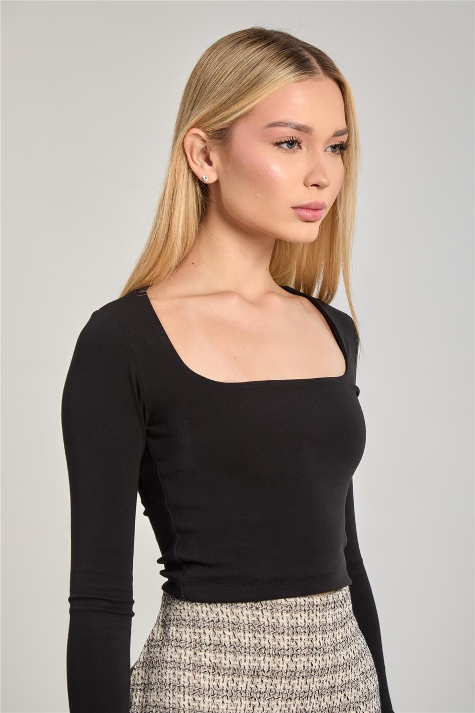 Kadın Kare Yaka Body - Siyah