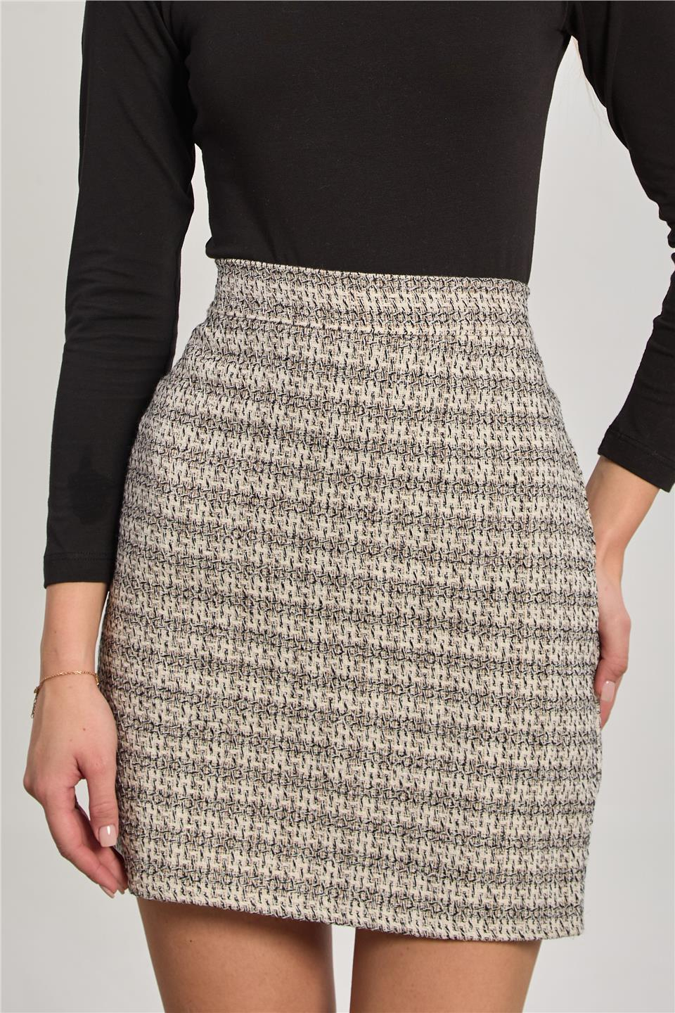 Kadın Tüvit Mini Etek - Krem