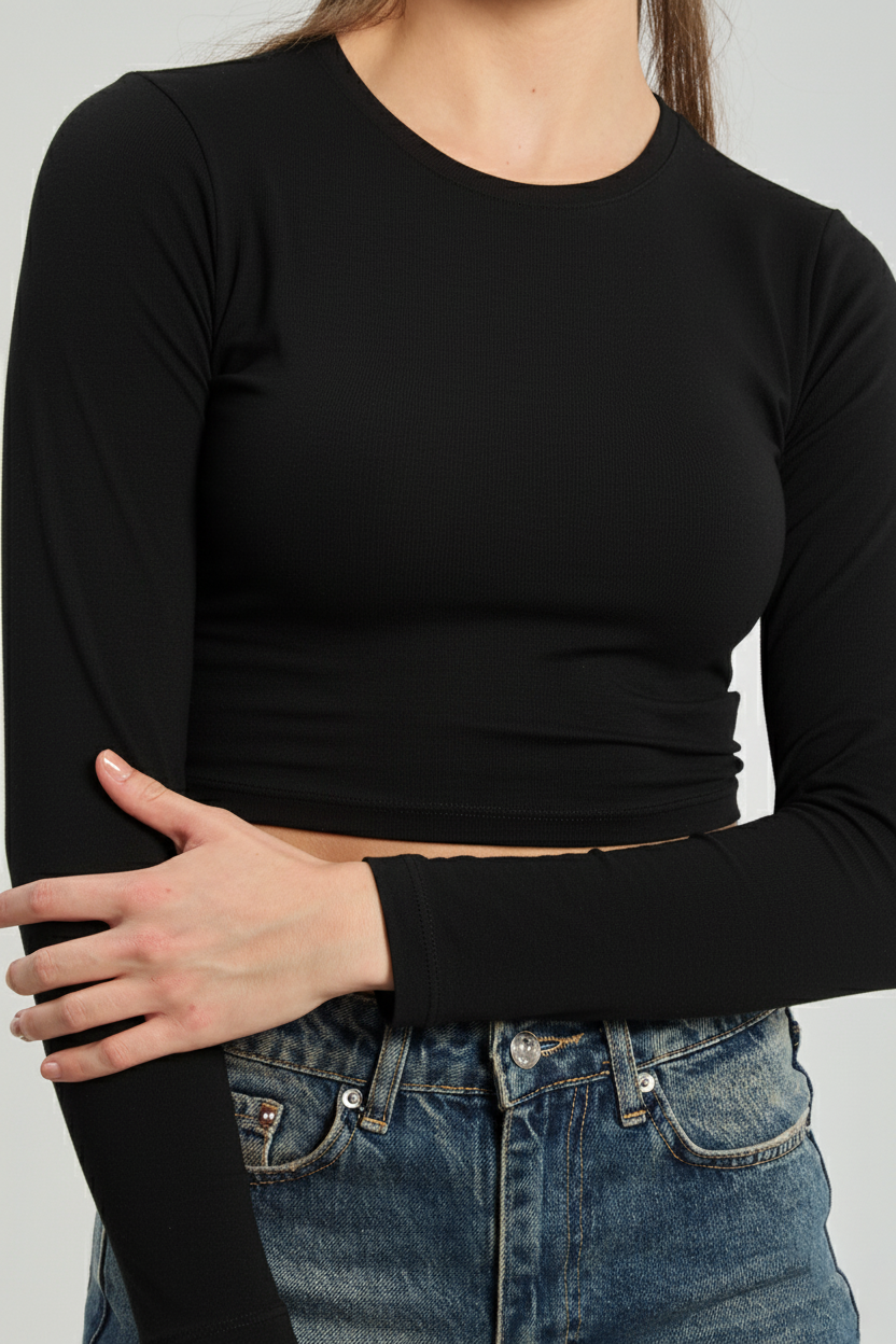 Kadın Uzun Kollu Body - Siyah