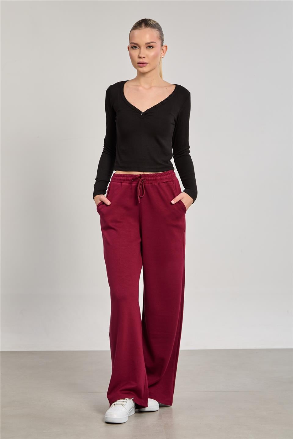 Kadın Yaka Düğmeli Uzun Kol Body - Siyah