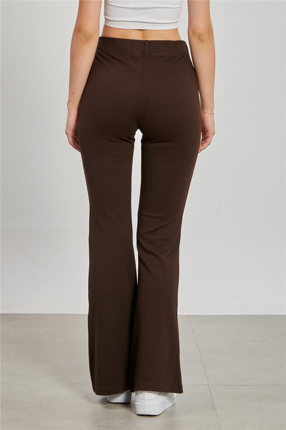 Kadın Yüksek Bel İspanyol Paça Tayt - Kahve