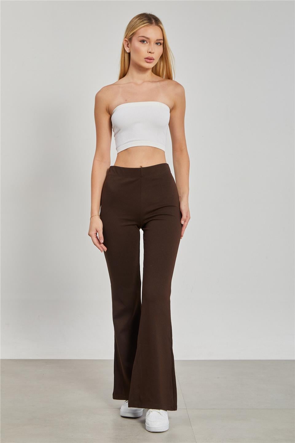 Kadın Yüksek Bel İspanyol Paça Tayt - Kahve