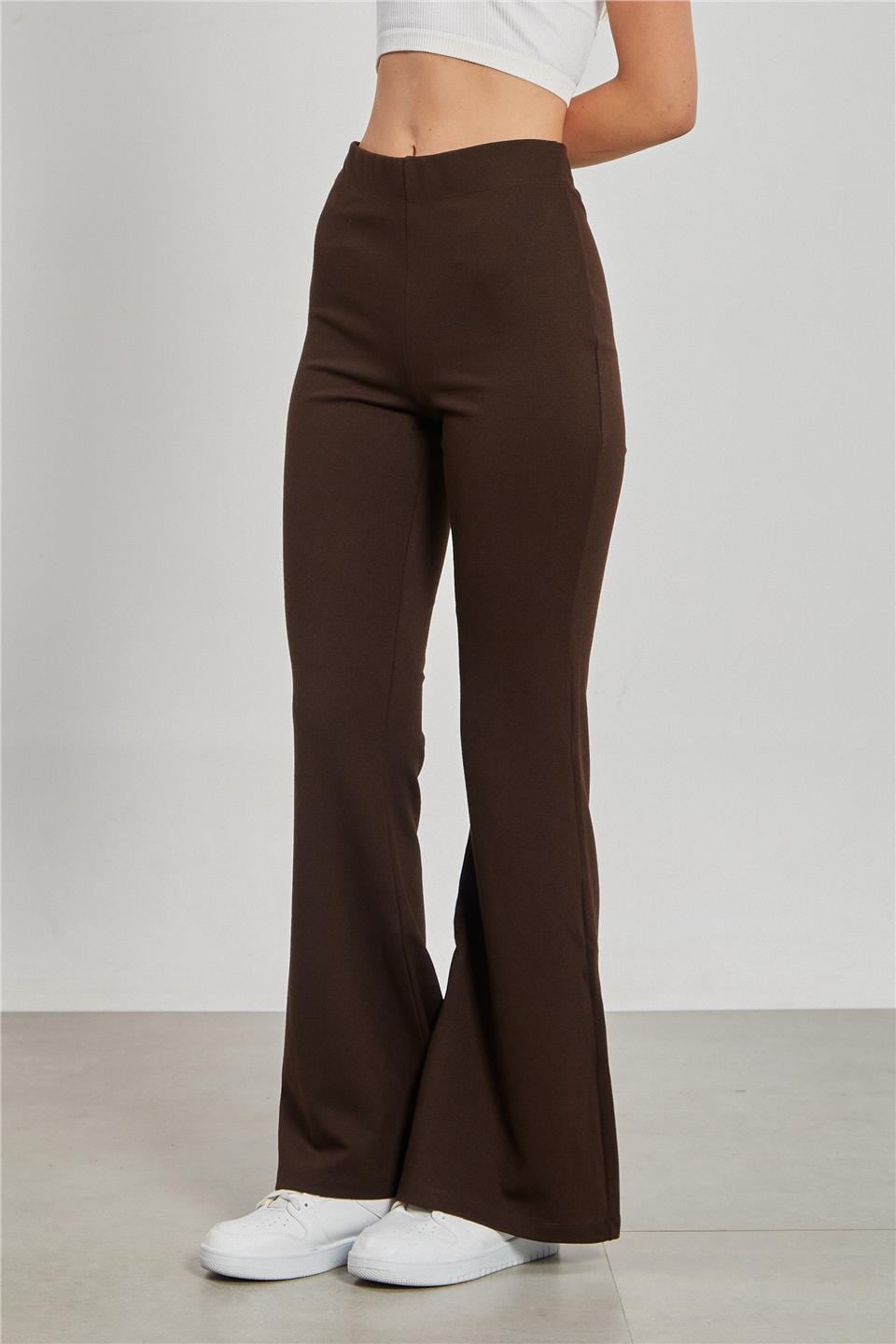 Kadın Yüksek Bel İspanyol Paça Tayt - Kahve