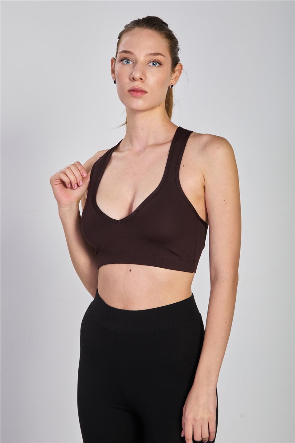 Kalın askılı arkası çapraz büstiyer-1012 Kahve