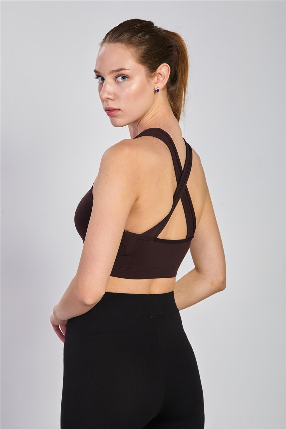 Kalın askılı arkası çapraz büstiyer-1012 Kahve