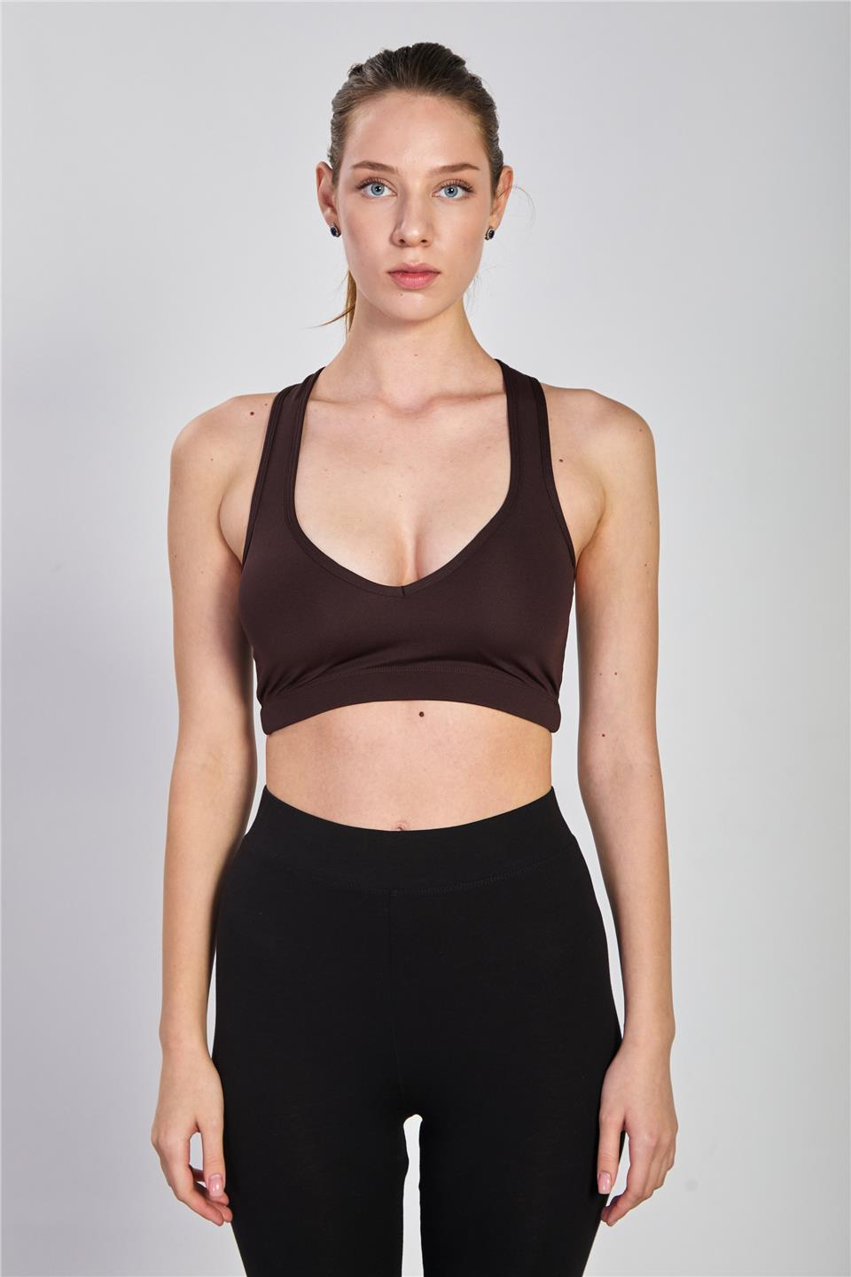 Kalın askılı arkası çapraz büstiyer-1012 Kahve