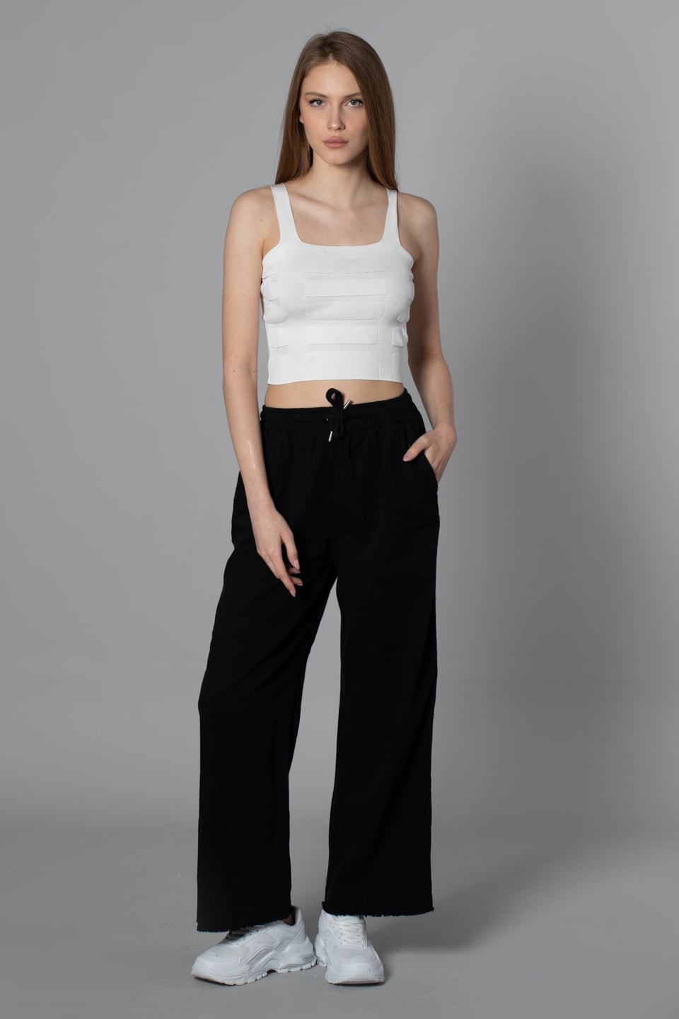 Kalın askılı crop body-8367 Ekru