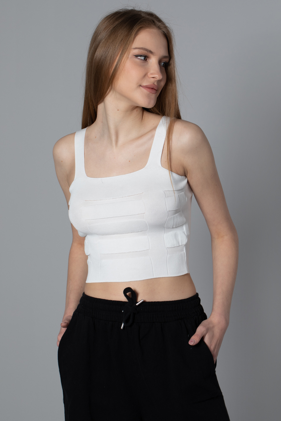 Kalın askılı crop body-8367 Ekru