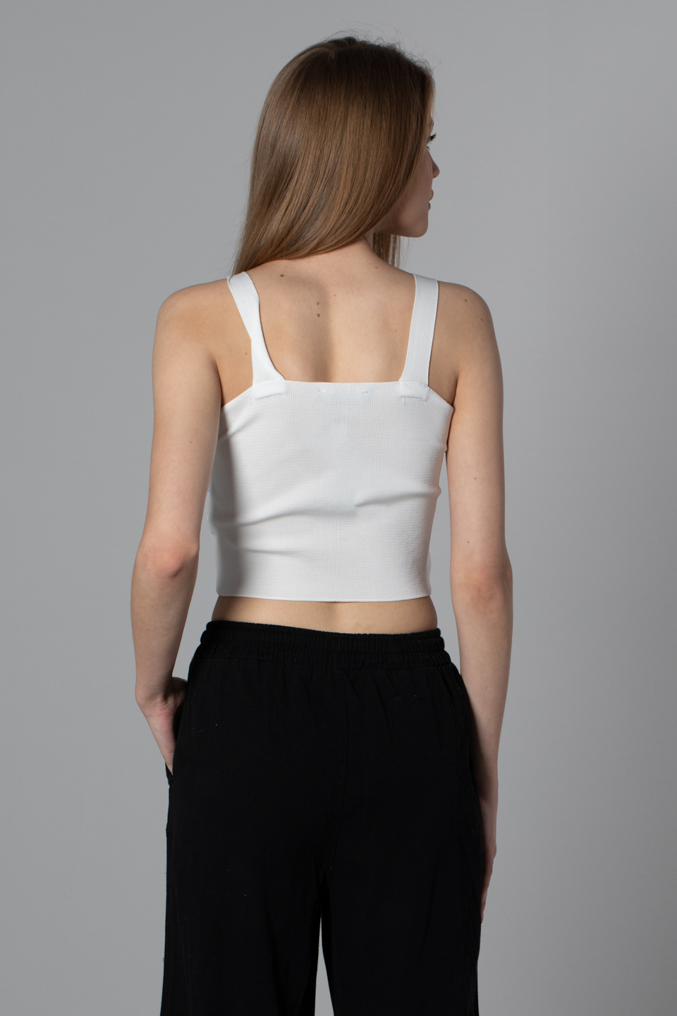 Kalın askılı crop body-8367 Ekru