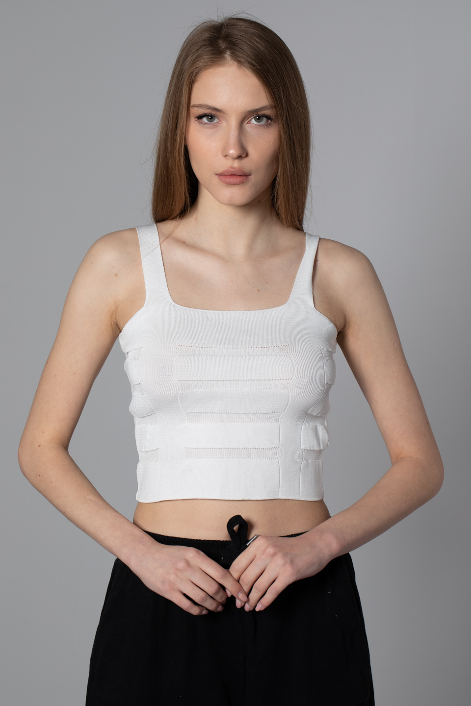 Kalın askılı crop body-8367 Ekru