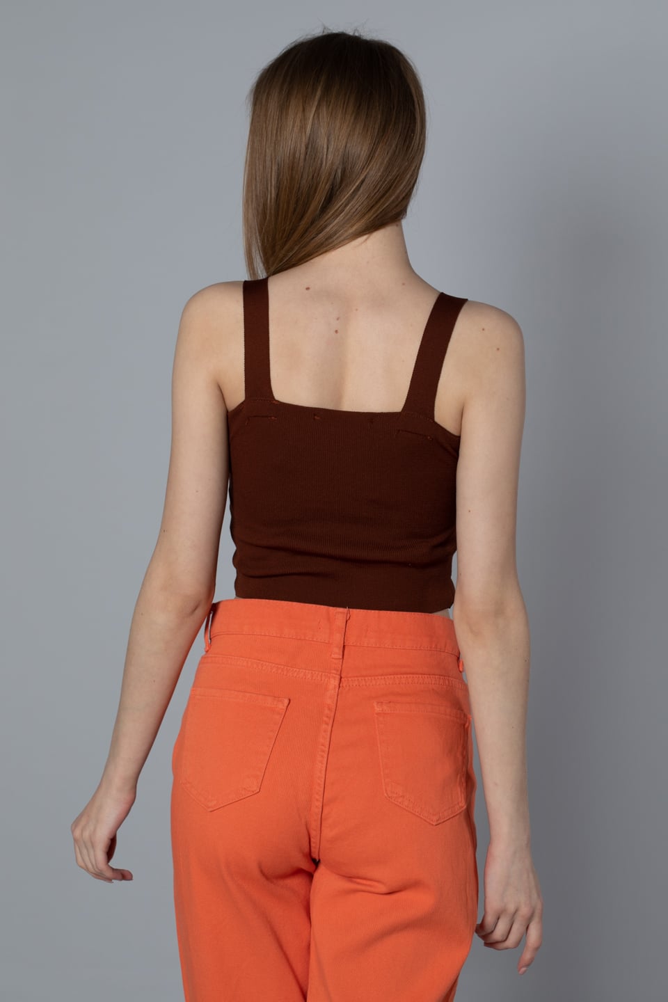 Kalın askılı crop body-8367 Kahve