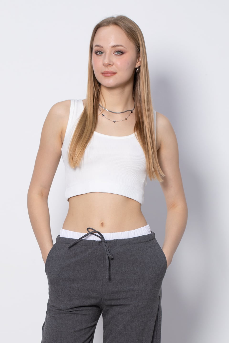 Kalın Askılı Crop Body - Beyaz