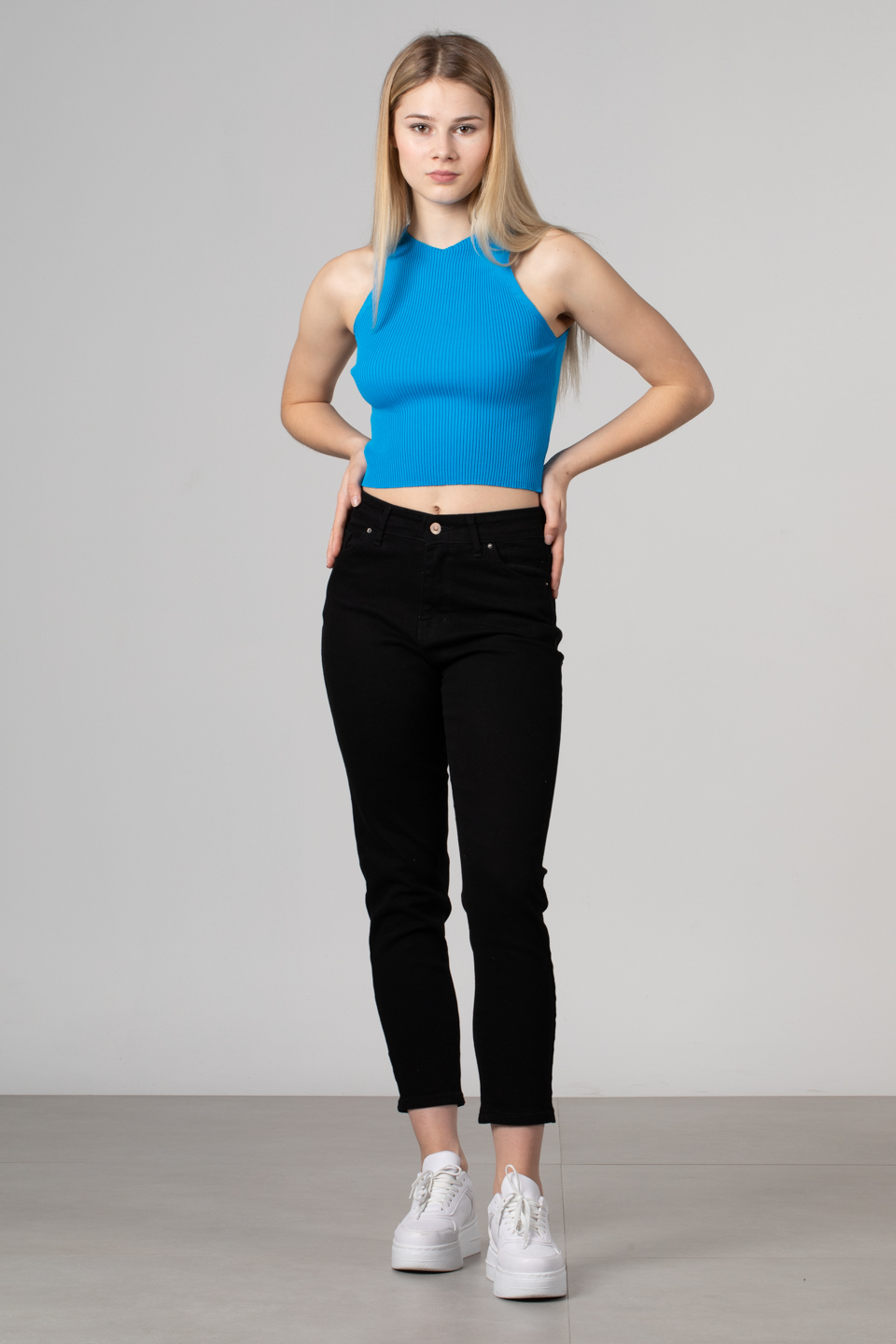 Kalın askılı kısa body-8951 Mavi