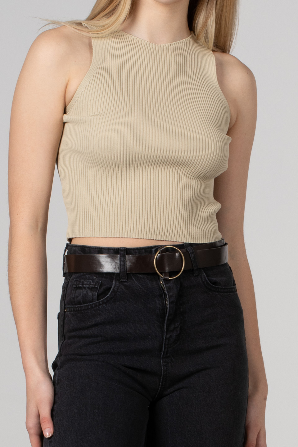 Kalın askılı kısa body-8951 Taş