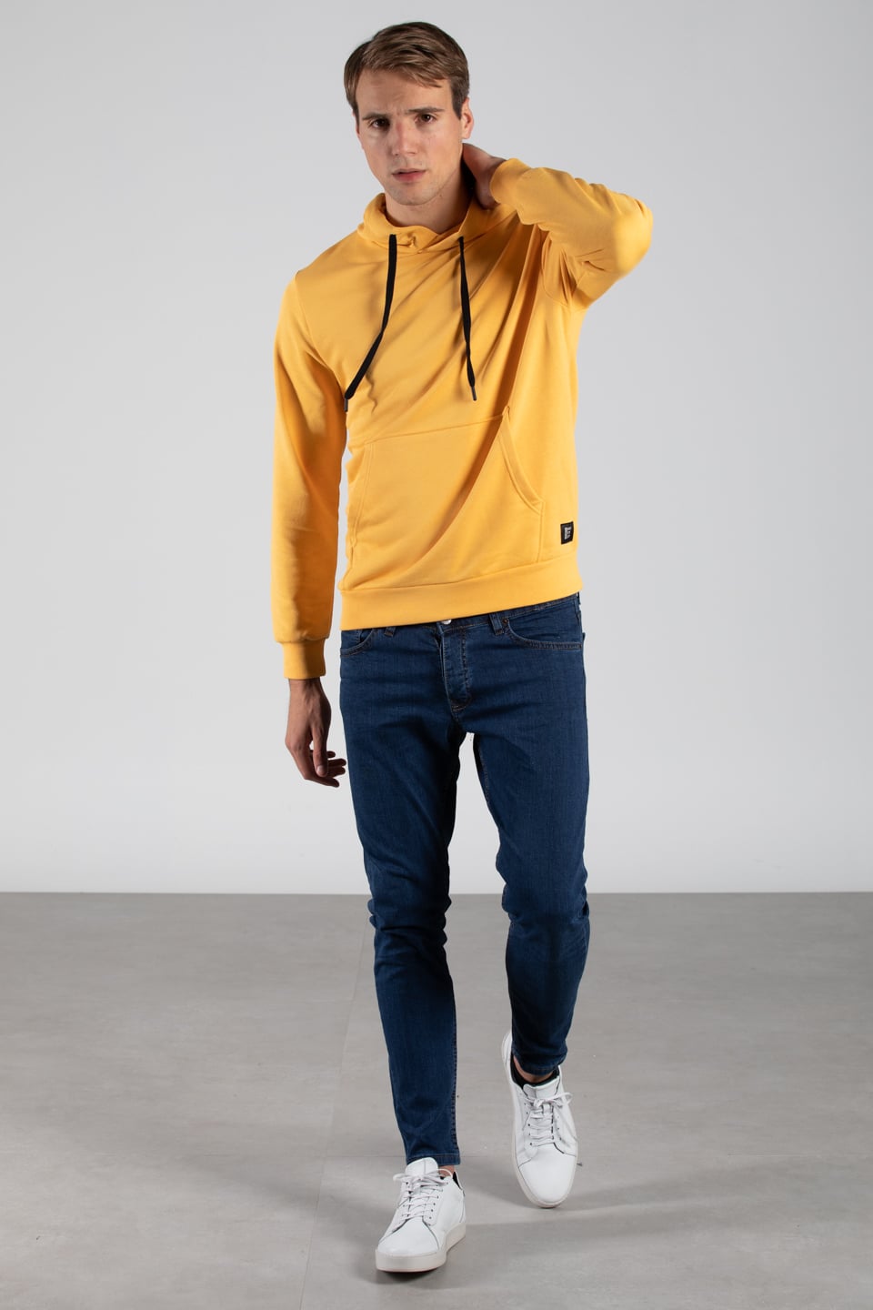 Kanguru cepli kapüşonlu sweat-5292 Hardal