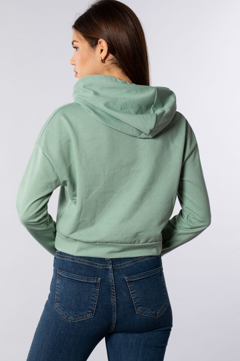 Kanguru cepli kapüşonlu sweatshirt-7073 Mint