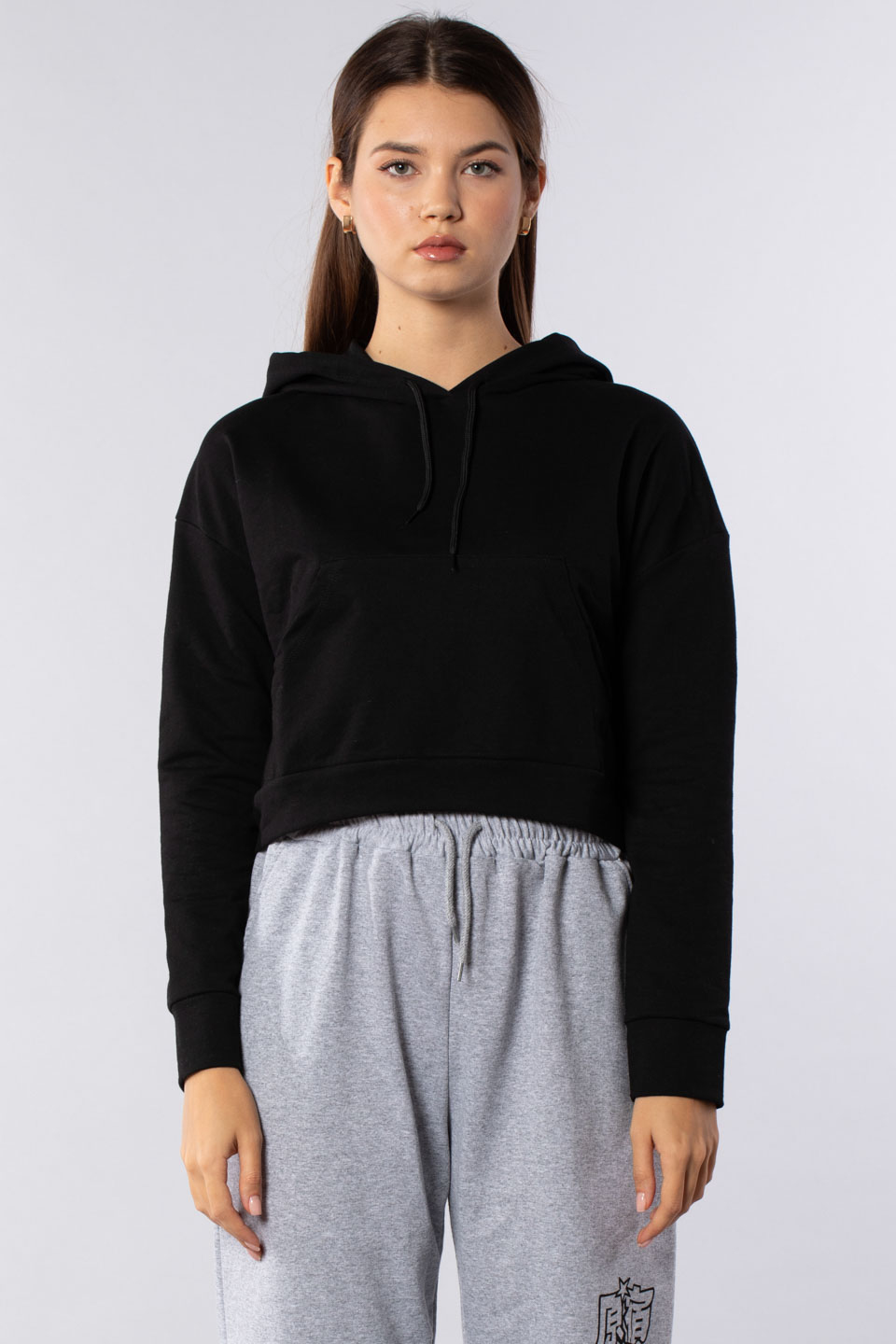 Kanguru cepli kapüşonlu sweatshirt-7073 Siyah