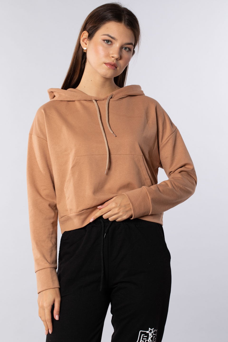 Kanguru cepli kapüşonlu sweatshirt-7073 Bisküvi