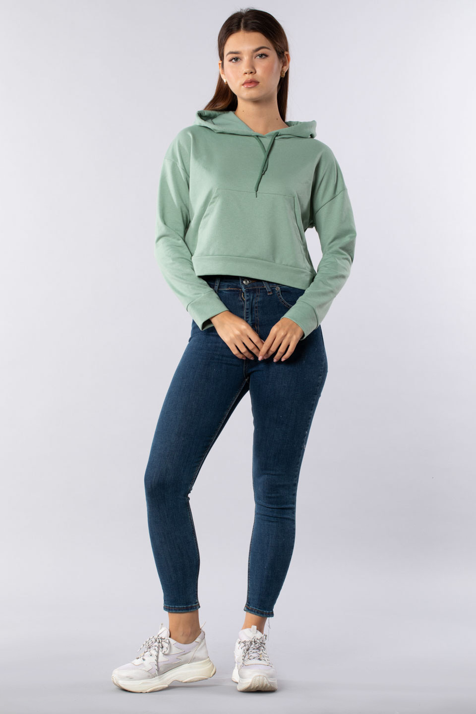 Kanguru cepli kapüşonlu sweatshirt-7073 Mint