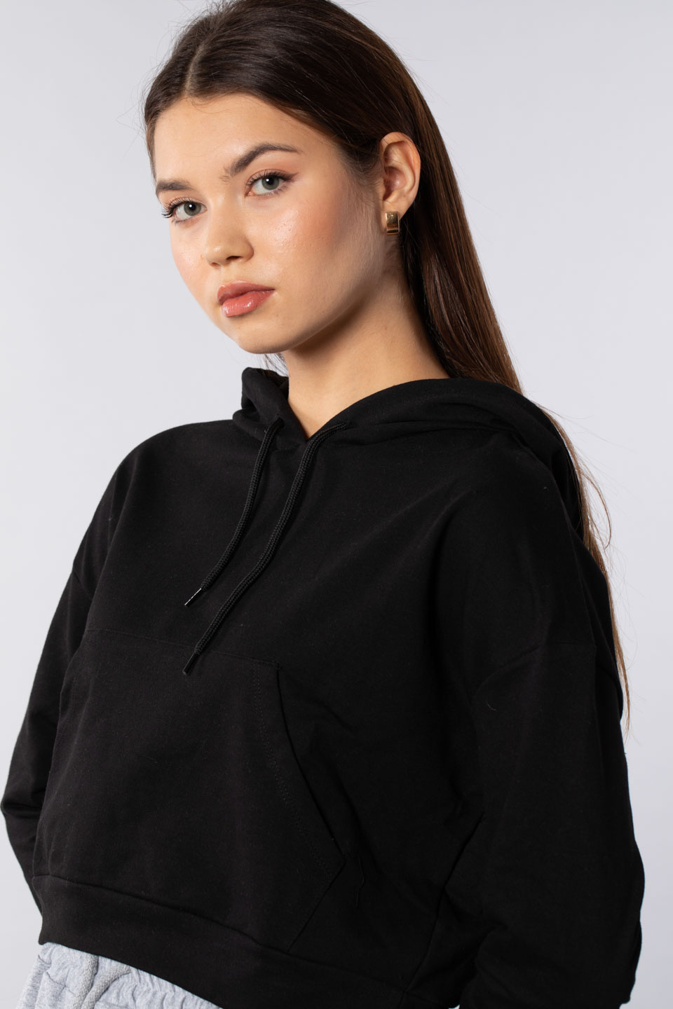 Kanguru cepli kapüşonlu sweatshirt-7073 Siyah