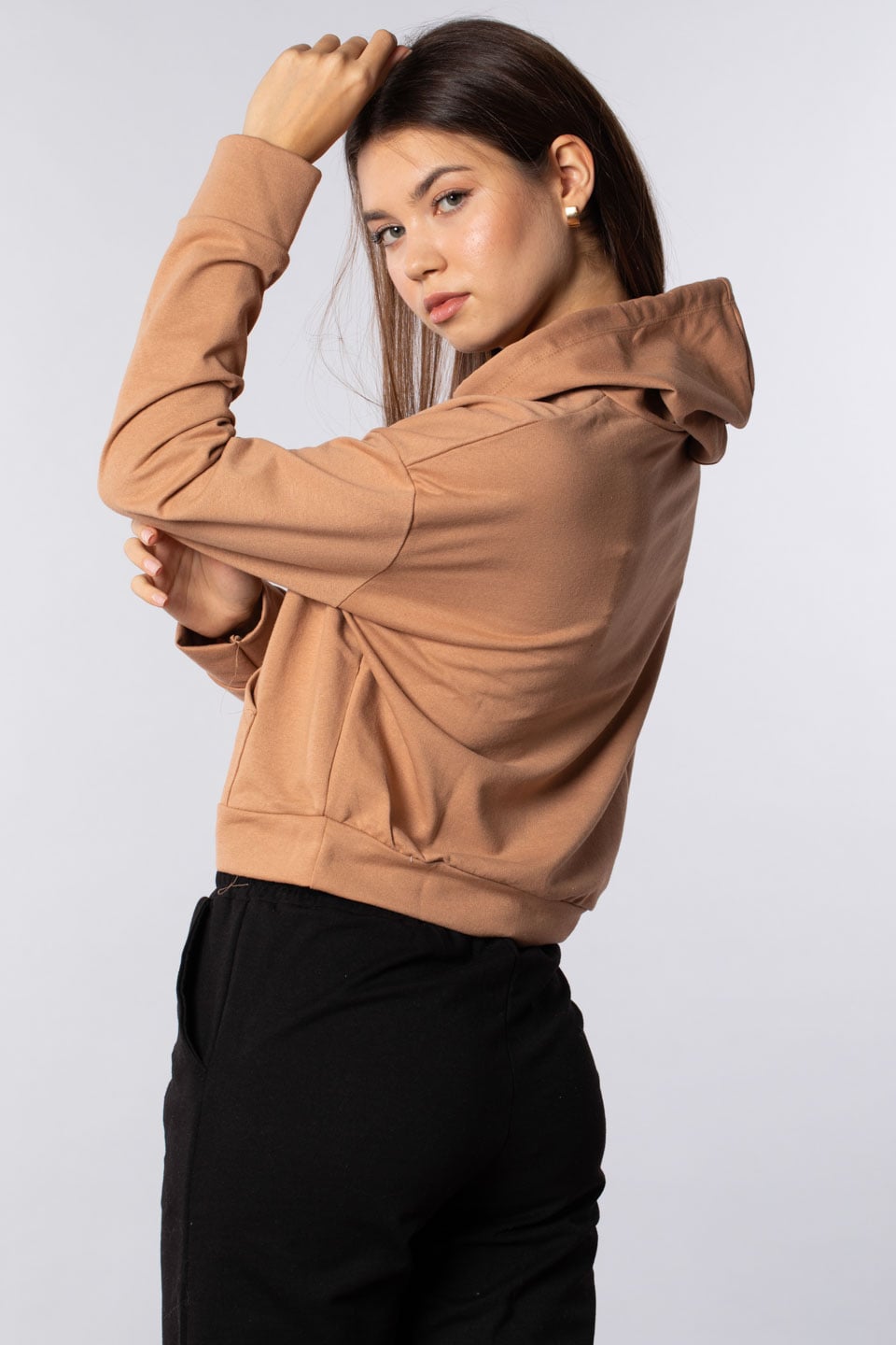 Kanguru cepli kapüşonlu sweatshirt-7073 Bisküvi