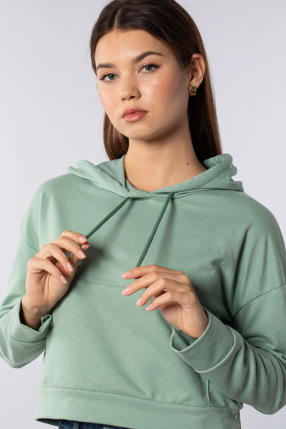 Kanguru cepli kapüşonlu sweatshirt-7073 Mint