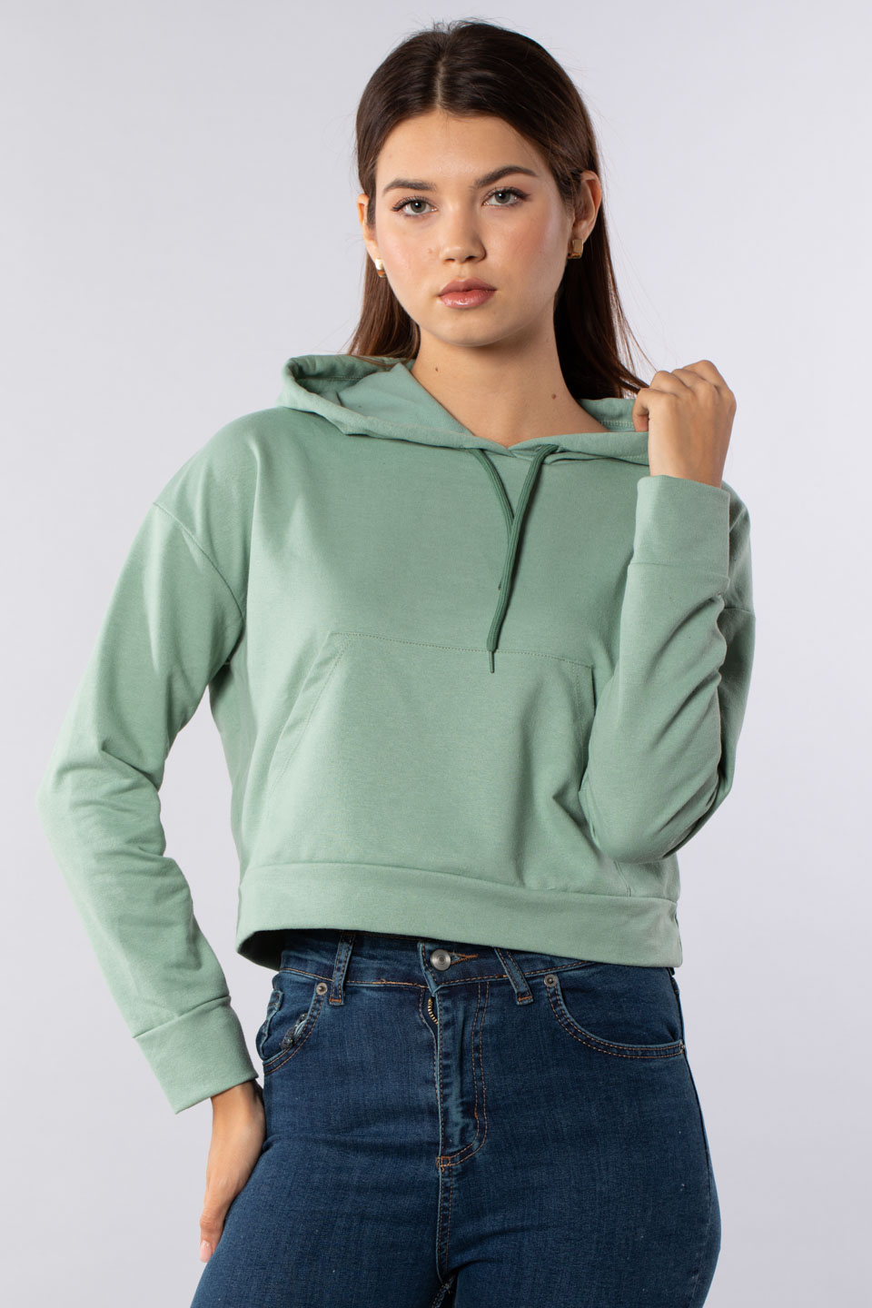 Kanguru cepli kapüşonlu sweatshirt-7073 Mint