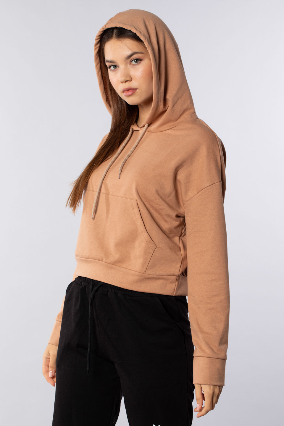 Kanguru cepli kapüşonlu sweatshirt-7073 Bisküvi