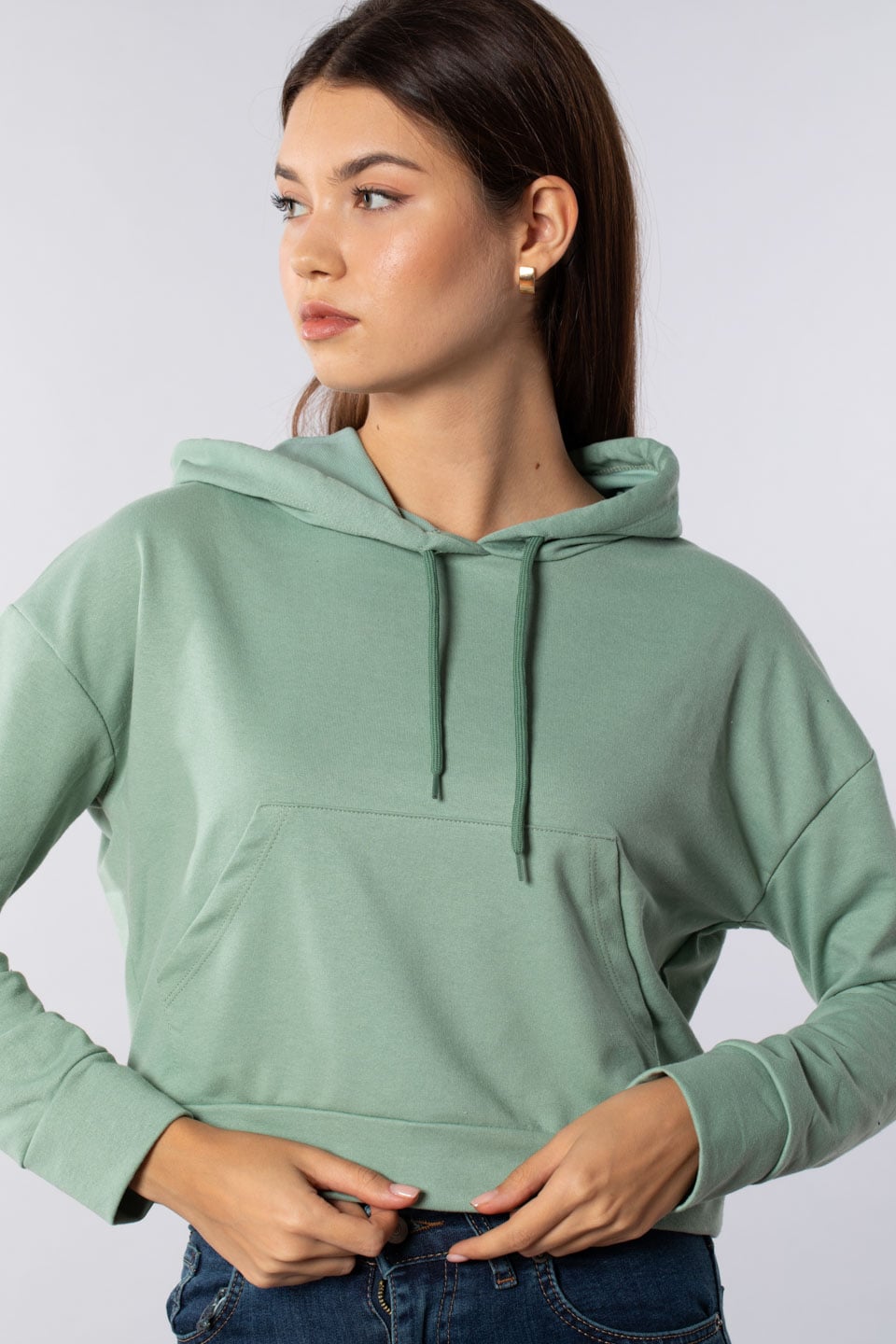 Kanguru cepli kapüşonlu sweatshirt-7073 Mint