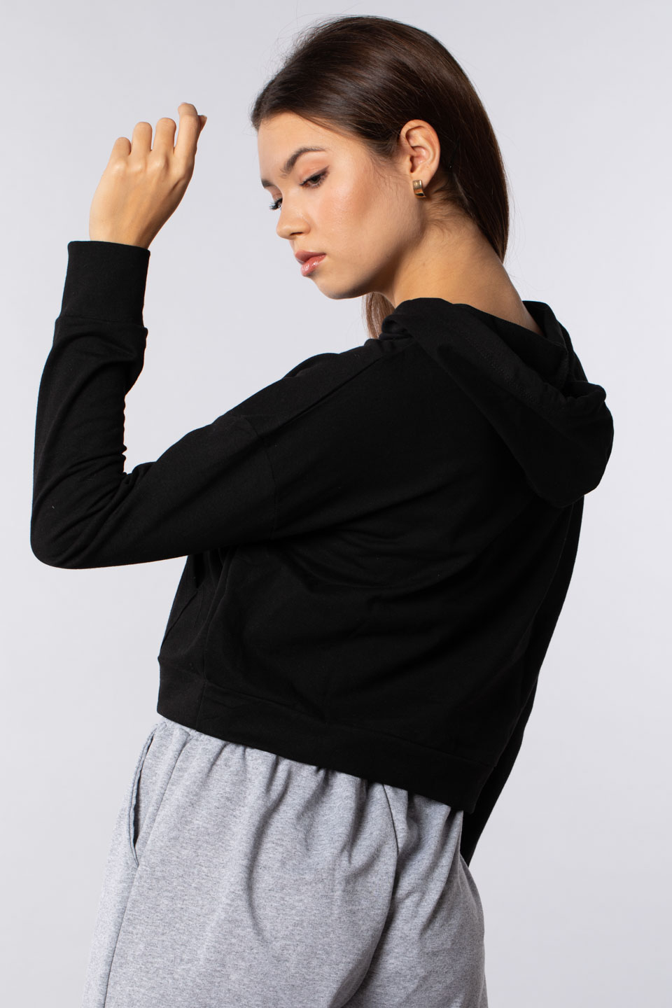 Kanguru cepli kapüşonlu sweatshirt-7073 Siyah