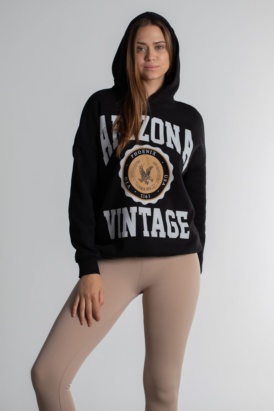Kapüşonlu Arizona Baskılı Sweatshirt - Siyah