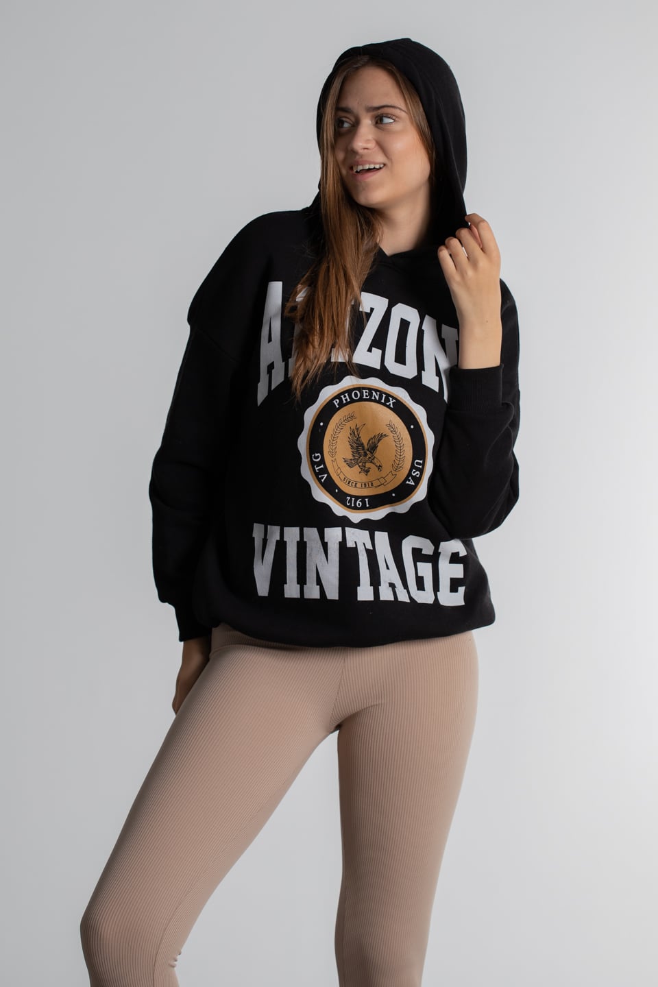 Kapüşonlu Arizona Baskılı Sweatshirt - Siyah
