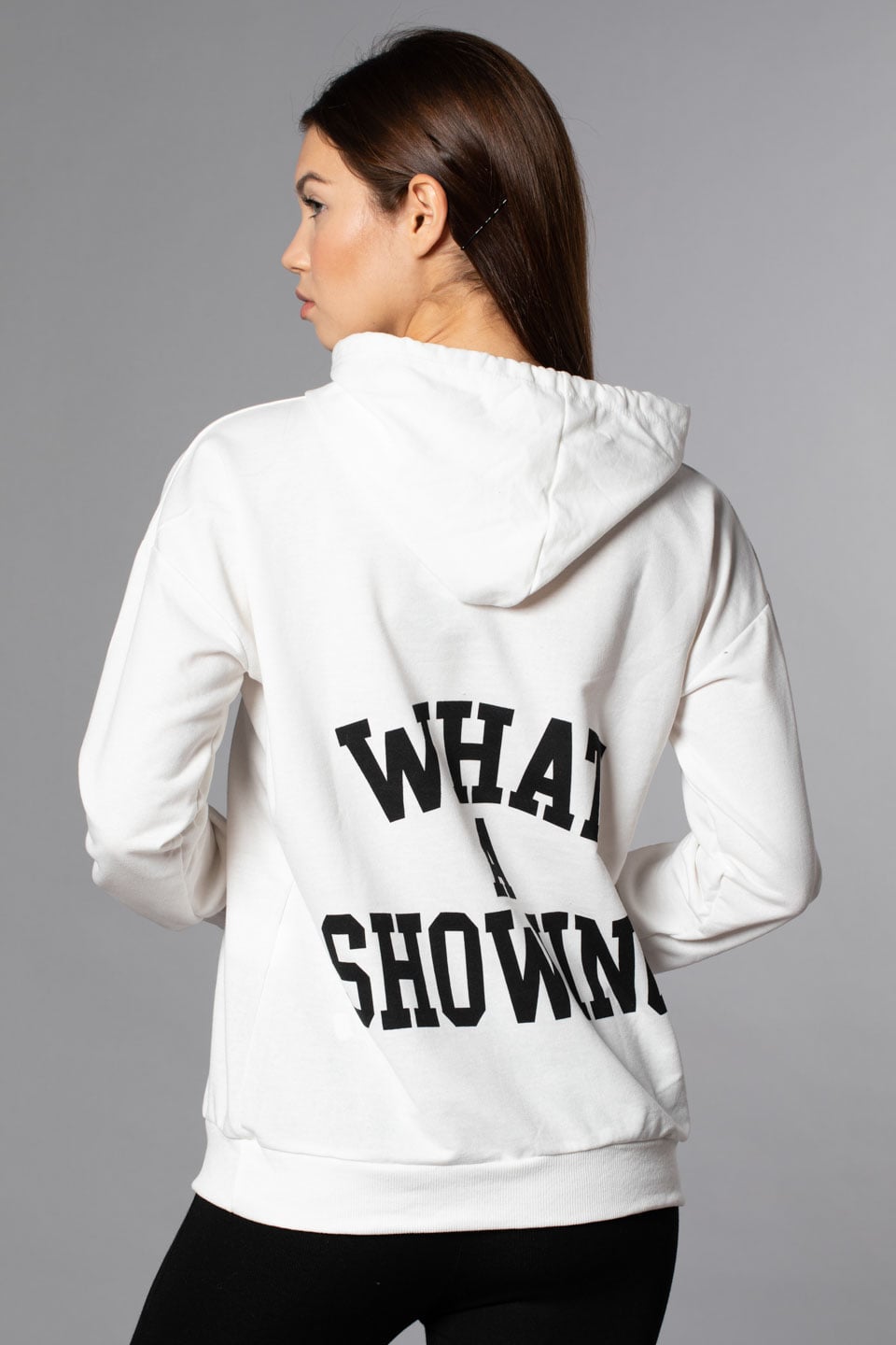 Kapüşonlu Arka Baskılı Sweatshirt-Beyaz