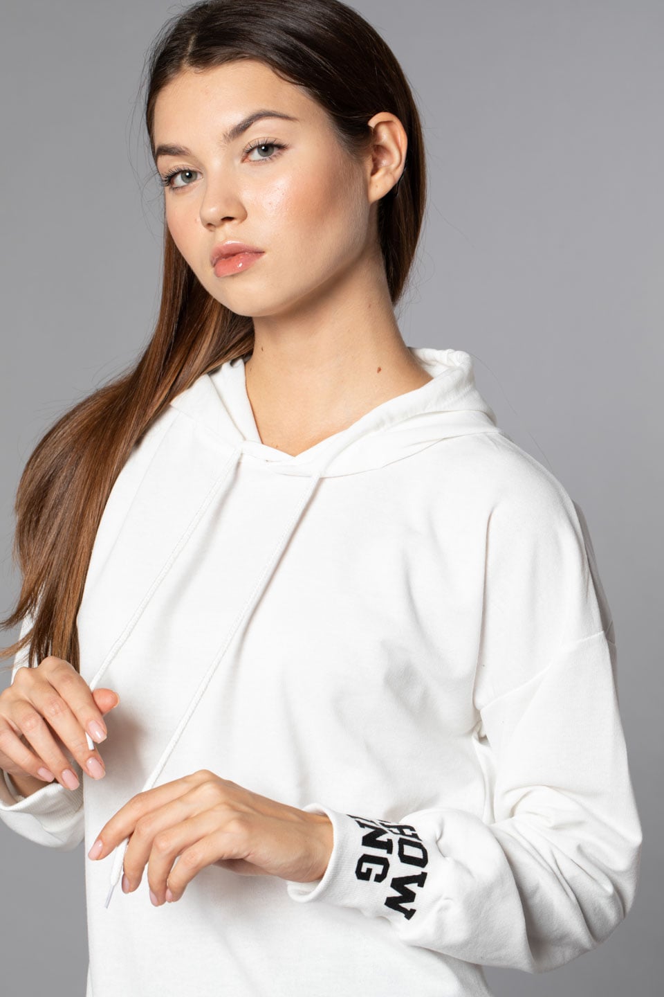 Kapüşonlu Arka Baskılı Sweatshirt-Beyaz