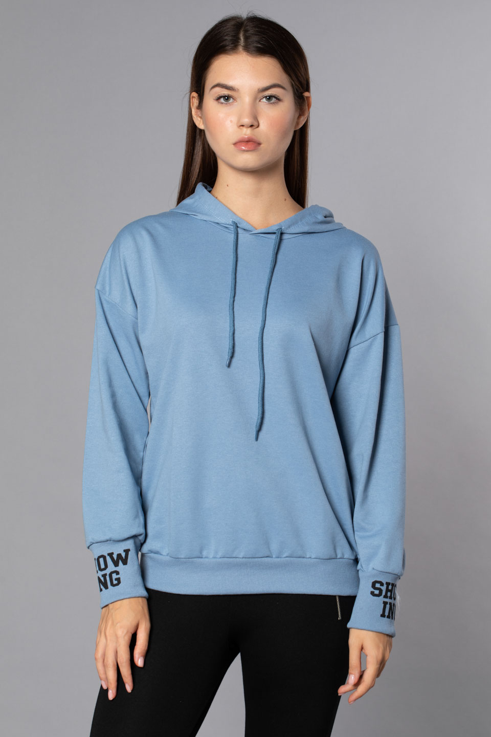 Kapüşonlu Arka Baskılı Sweatshirt-Mavi