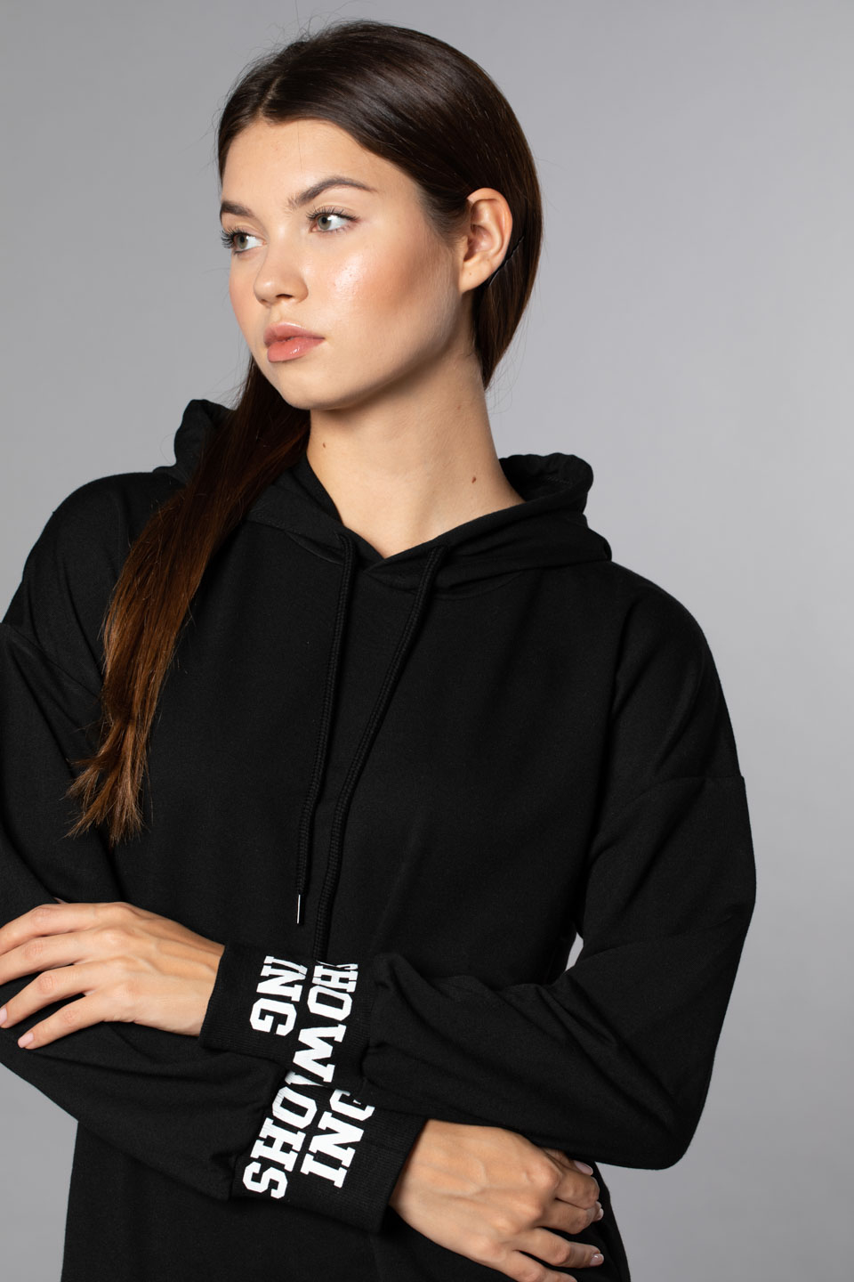 Kapüşonlu Arka Baskılı Sweatshirt-Siyah