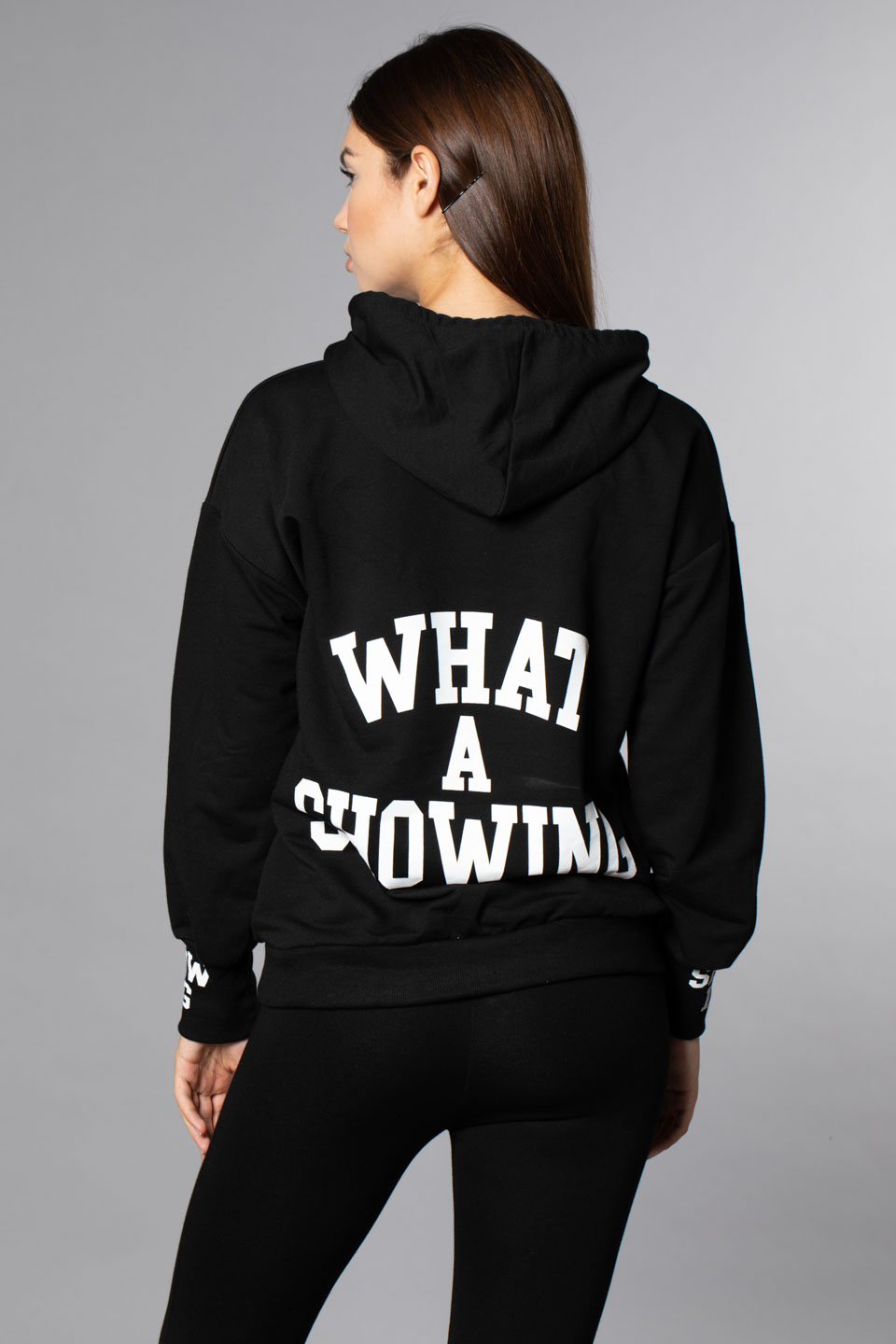Kapüşonlu Arka Baskılı Sweatshirt-Siyah