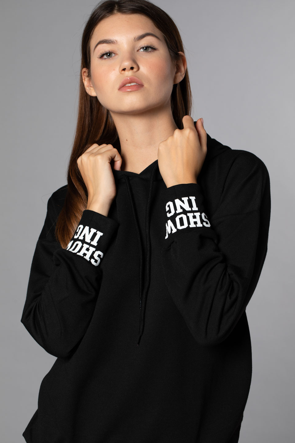 Kapüşonlu Arka Baskılı Sweatshirt-Siyah