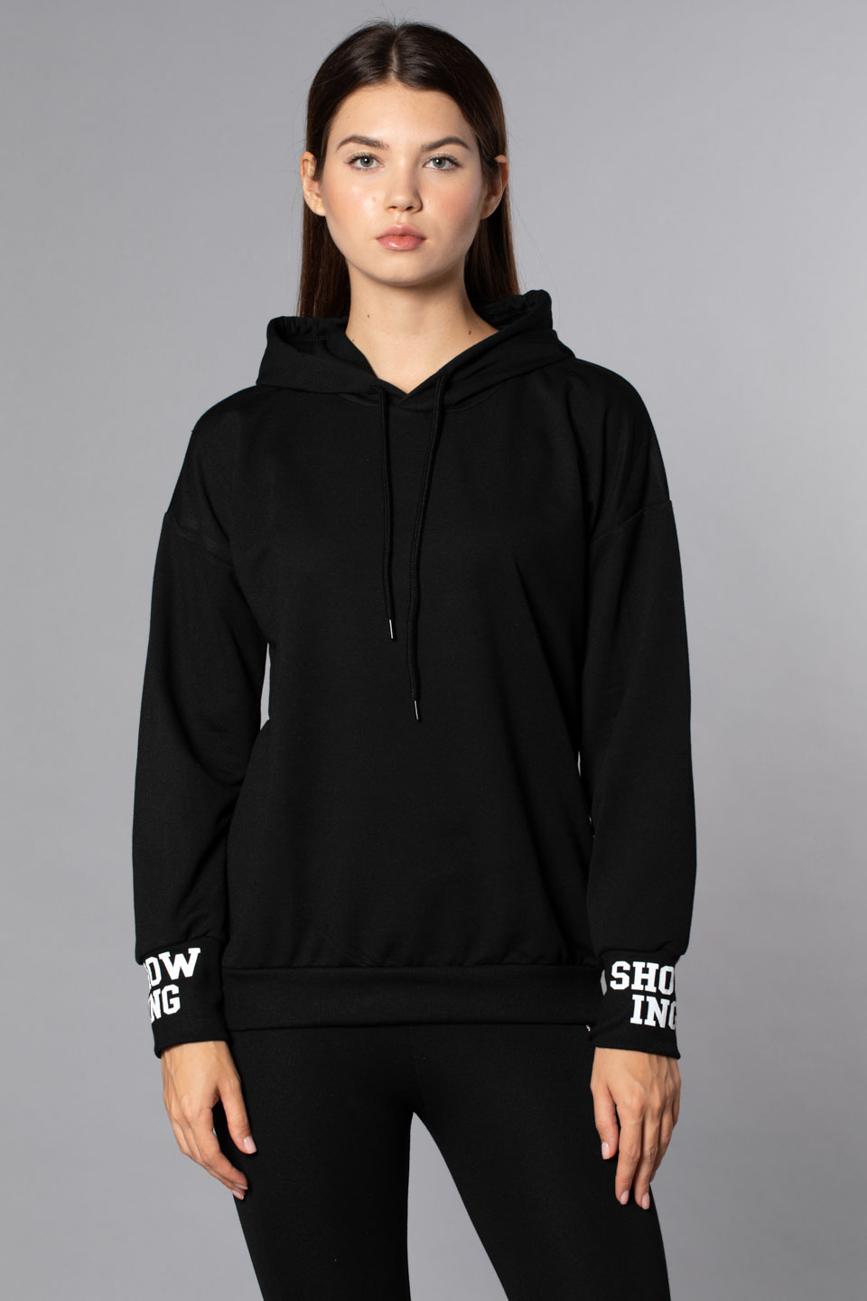 Kapüşonlu Arka Baskılı Sweatshirt-Siyah