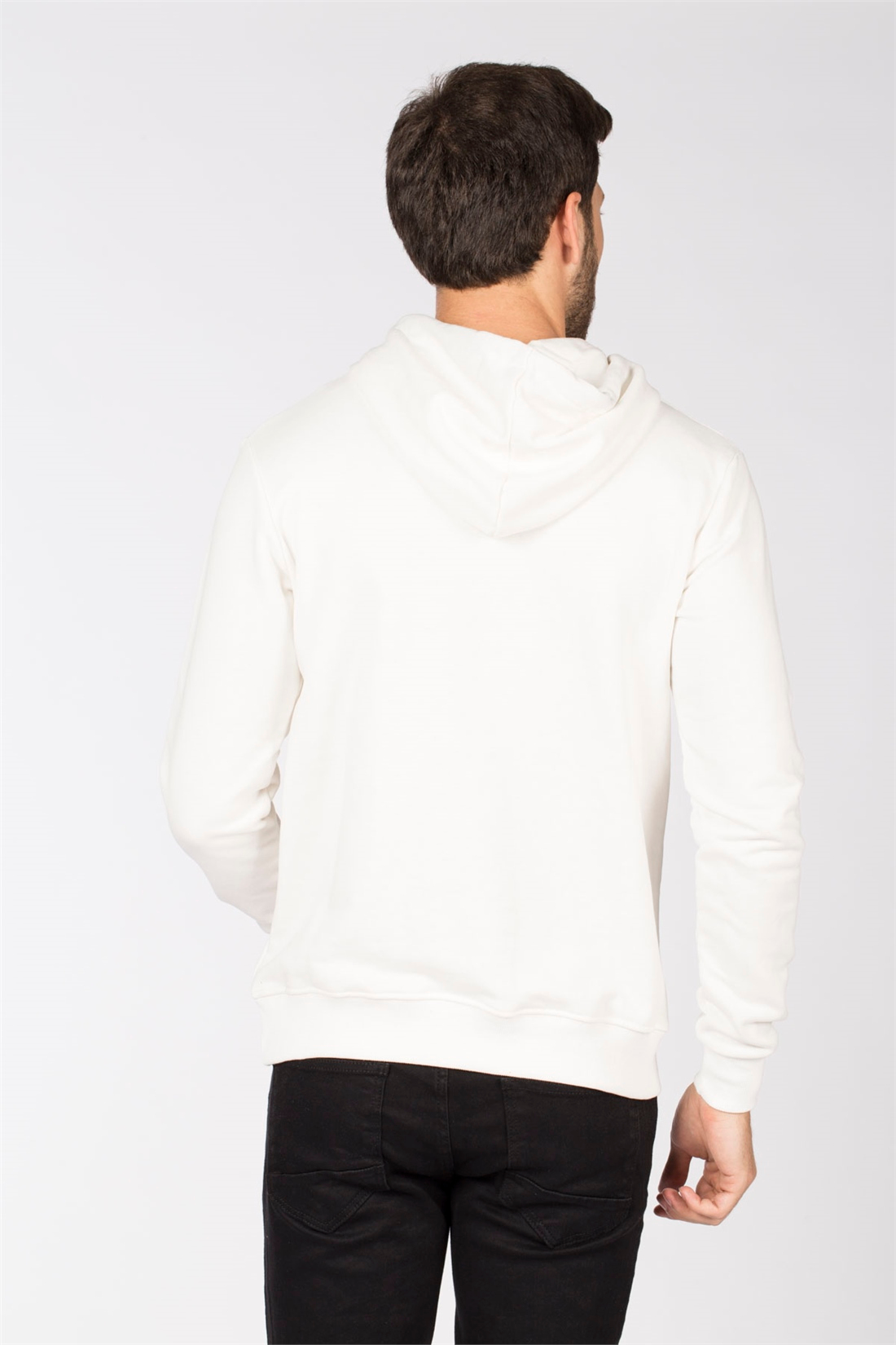 Kapüşonlu Ax Baskılı Sweatshirt-Ekru
