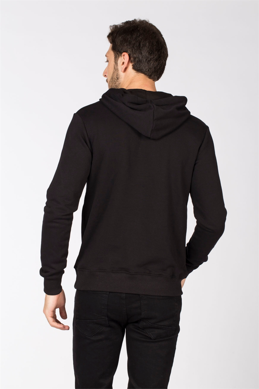 Kapüşonlu Ax Baskılı Sweatshirt-Siyah