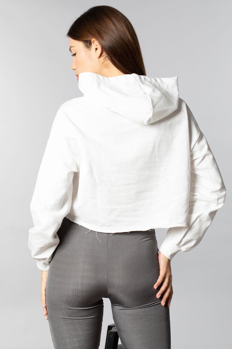 Kapüşonlu baskılıcrop swaetsırt-9679 Ekru