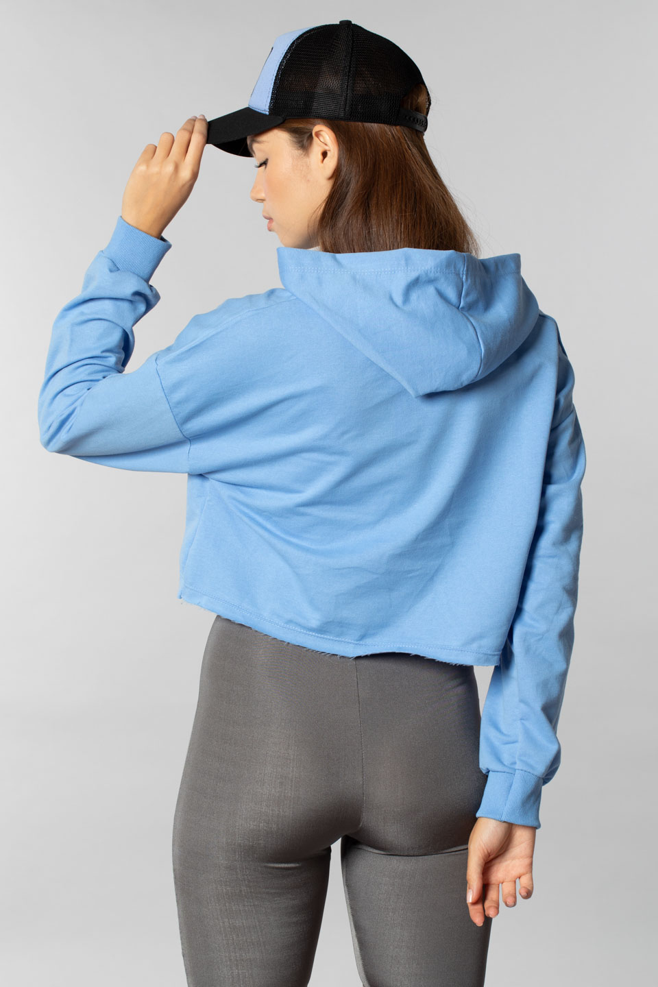 Kapüşonlu baskılıcrop swaetsırt-9679 Mavi