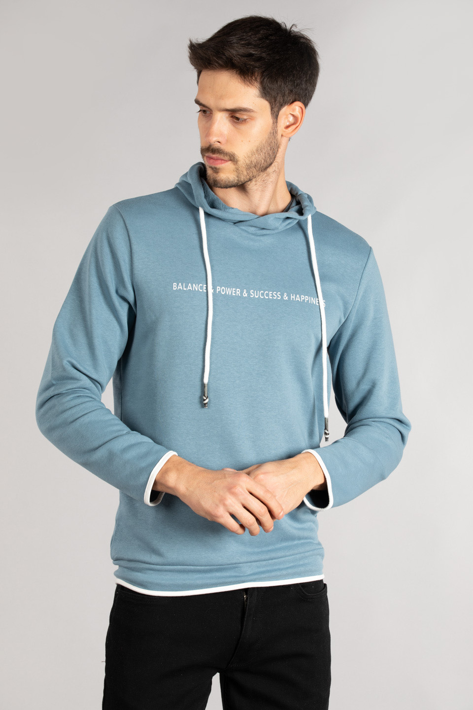 Kapüşonlu biyeli sweat-5239 S.Blue