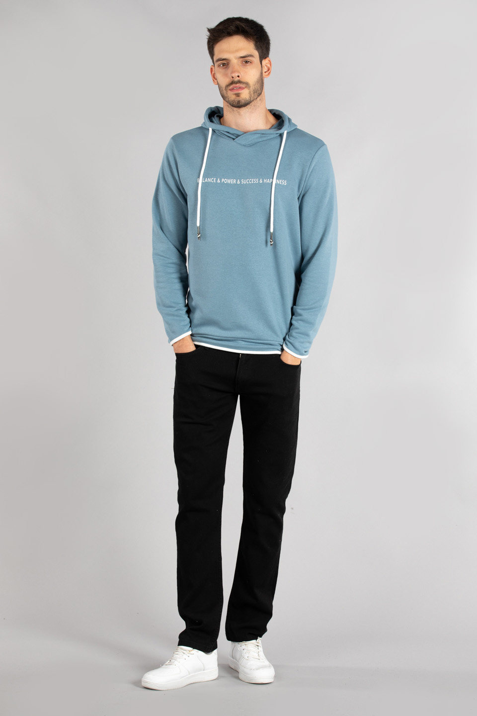 Kapüşonlu biyeli sweat-5239 S.Blue
