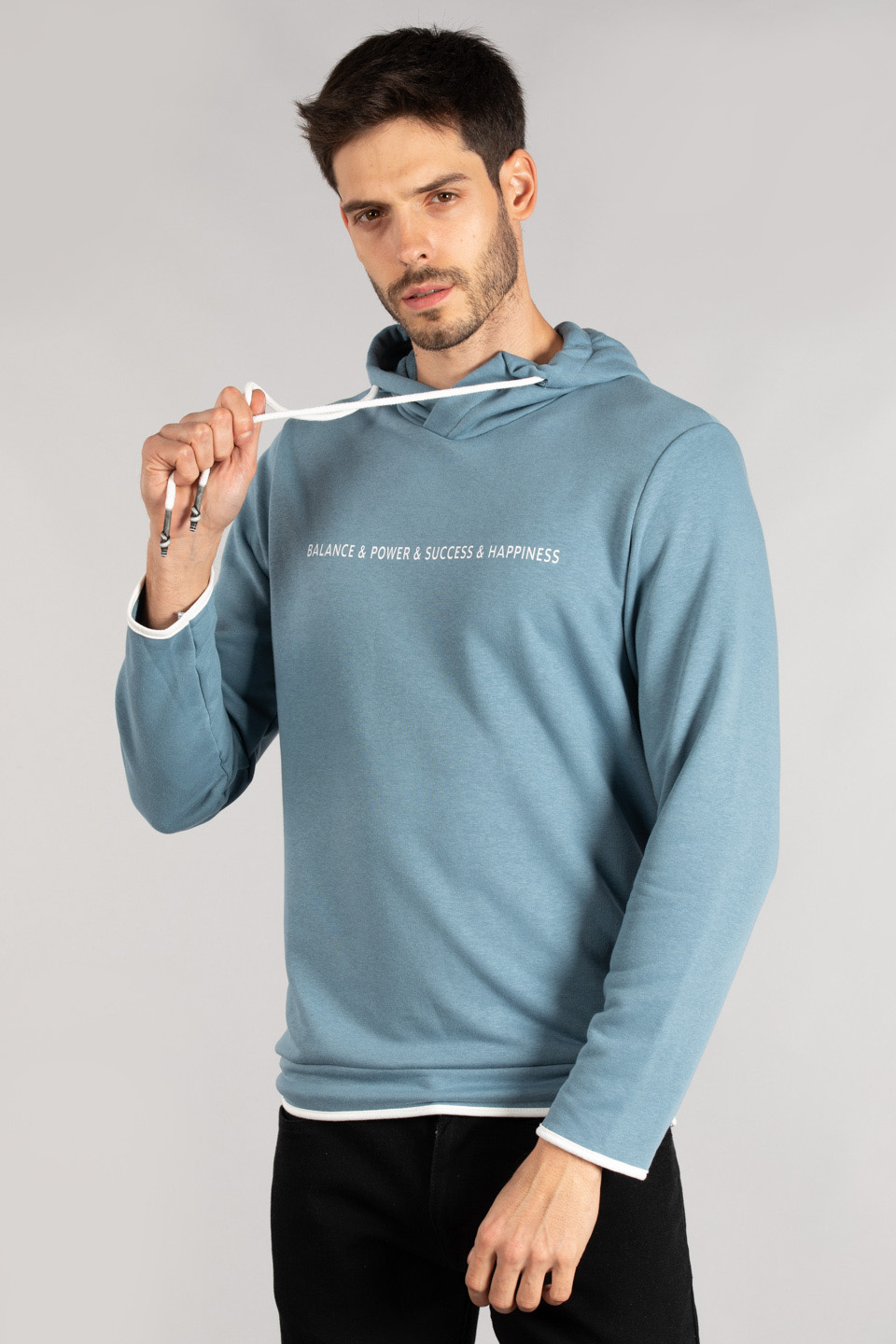 Kapüşonlu biyeli sweat-5239 S.Blue