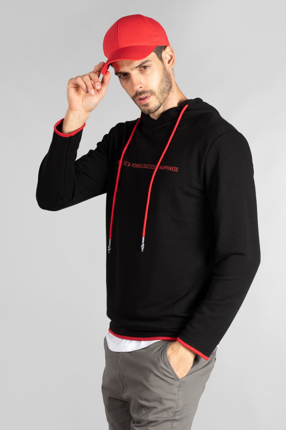 Kapüşonlu biyeli sweat-5239 Siyah